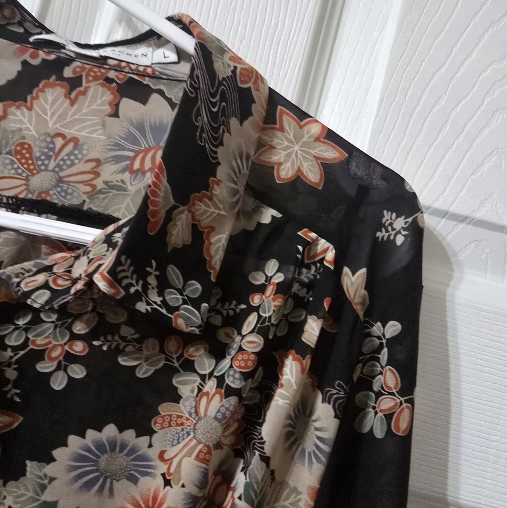 Molly Bracken Floral Print Ruffle Hem Midi Shirt Dress, Stretch Waist, EUC! - Picture 8 of 16